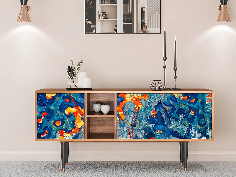 Meuble TV - 150х69х41 cm - T5 - The Girl - James Jean, Noyer