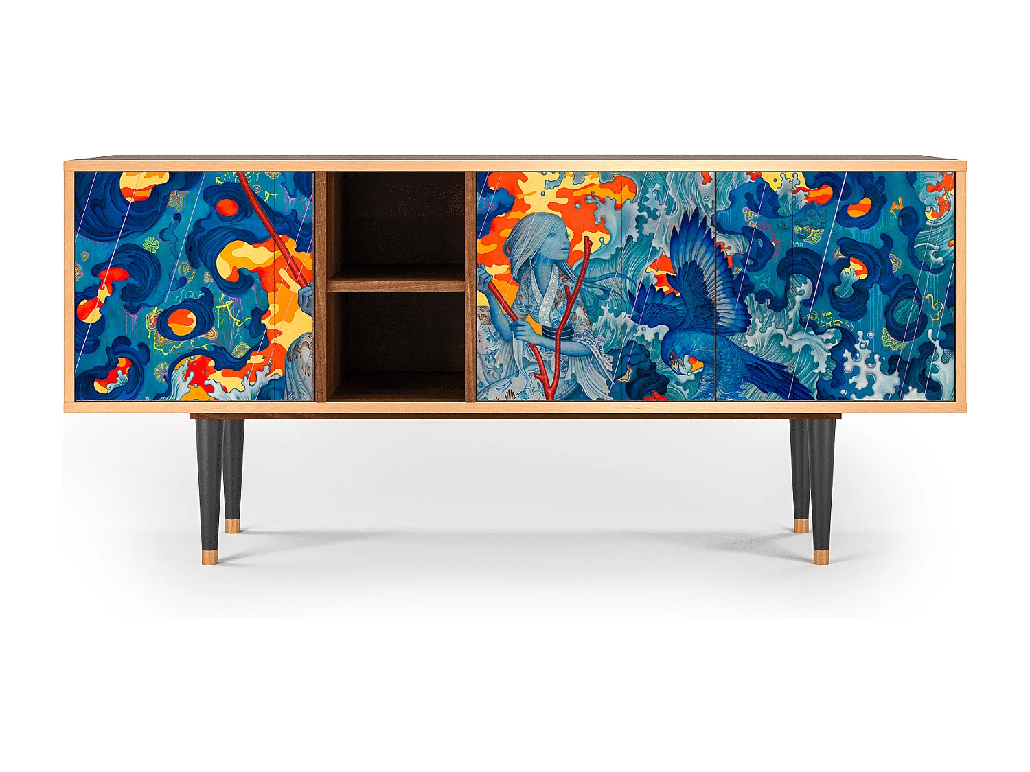 Meuble TV - 150х69х41 cm - T5 - The Girl - James Jean, Noyer