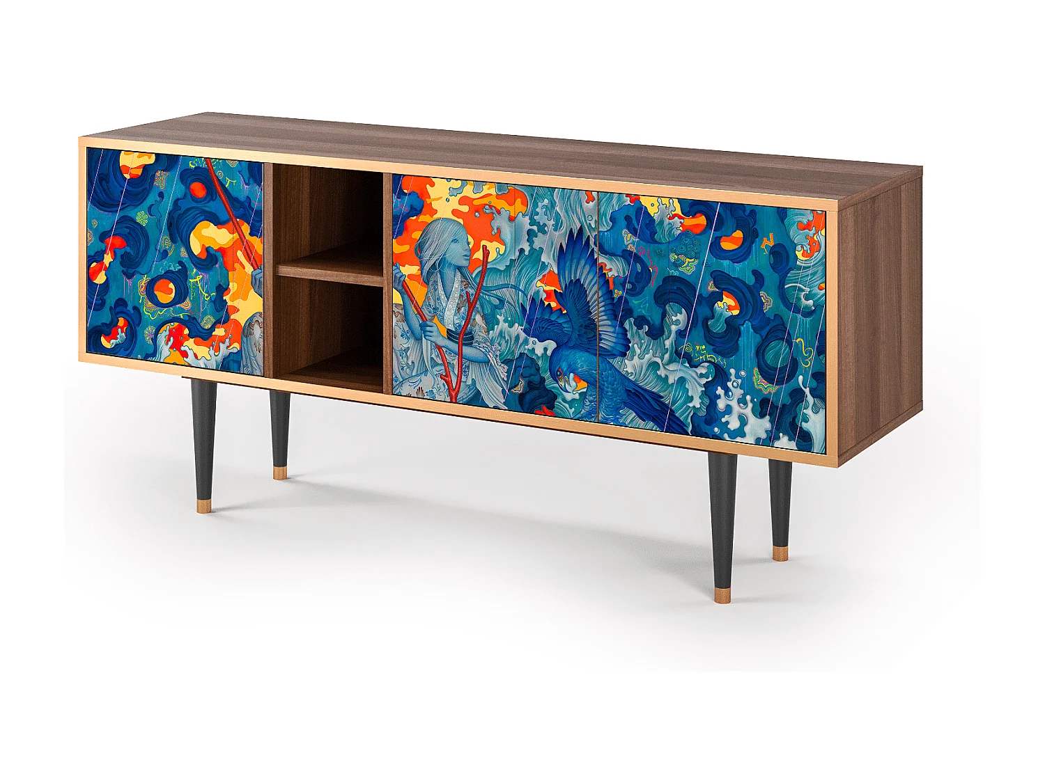 Meuble TV - 150х69х41 cm - T5 - The Girl - James Jean, Noyer