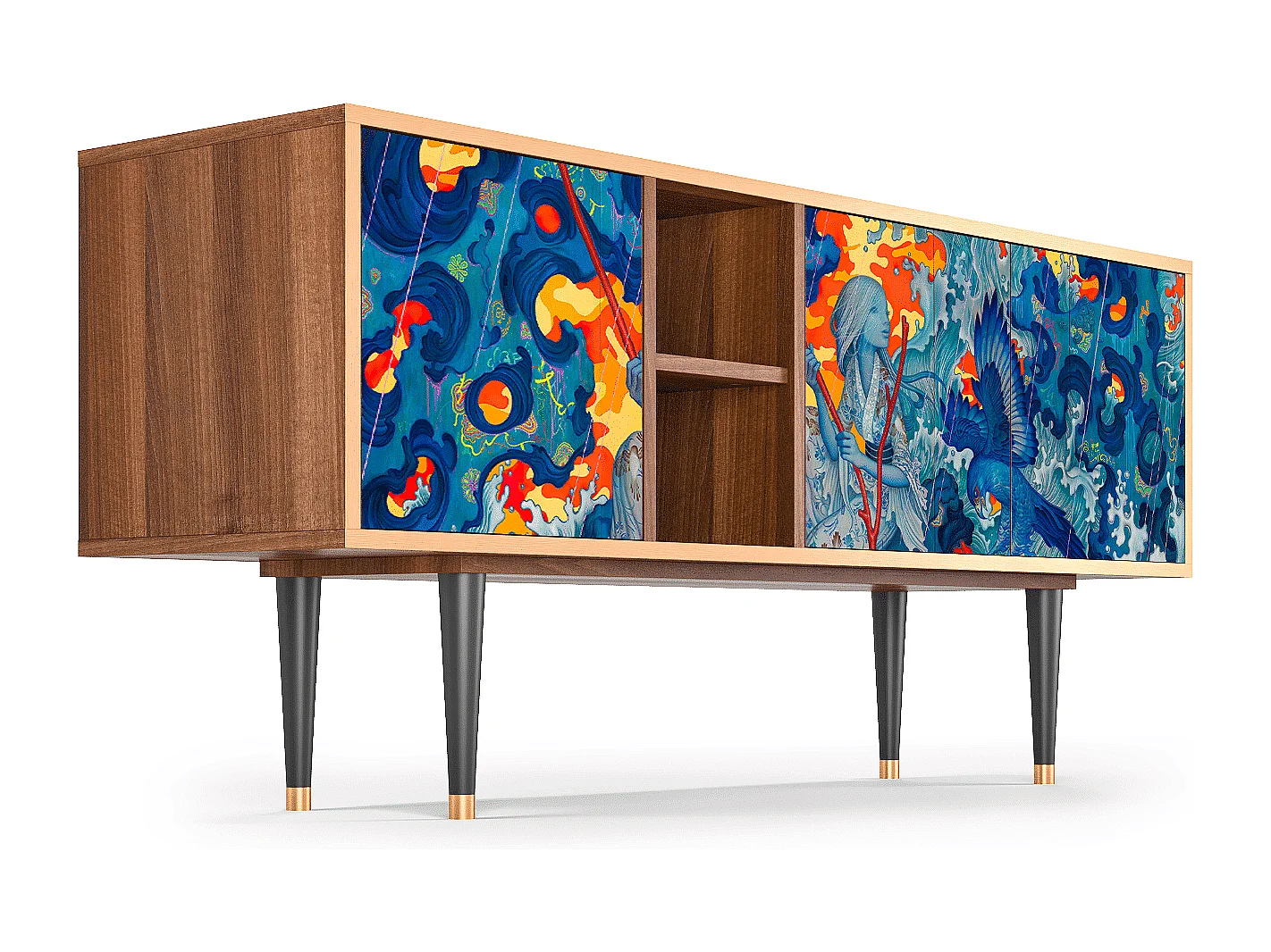 Meuble TV - 150х69х41 cm - T5 - The Girl - James Jean, Noyer