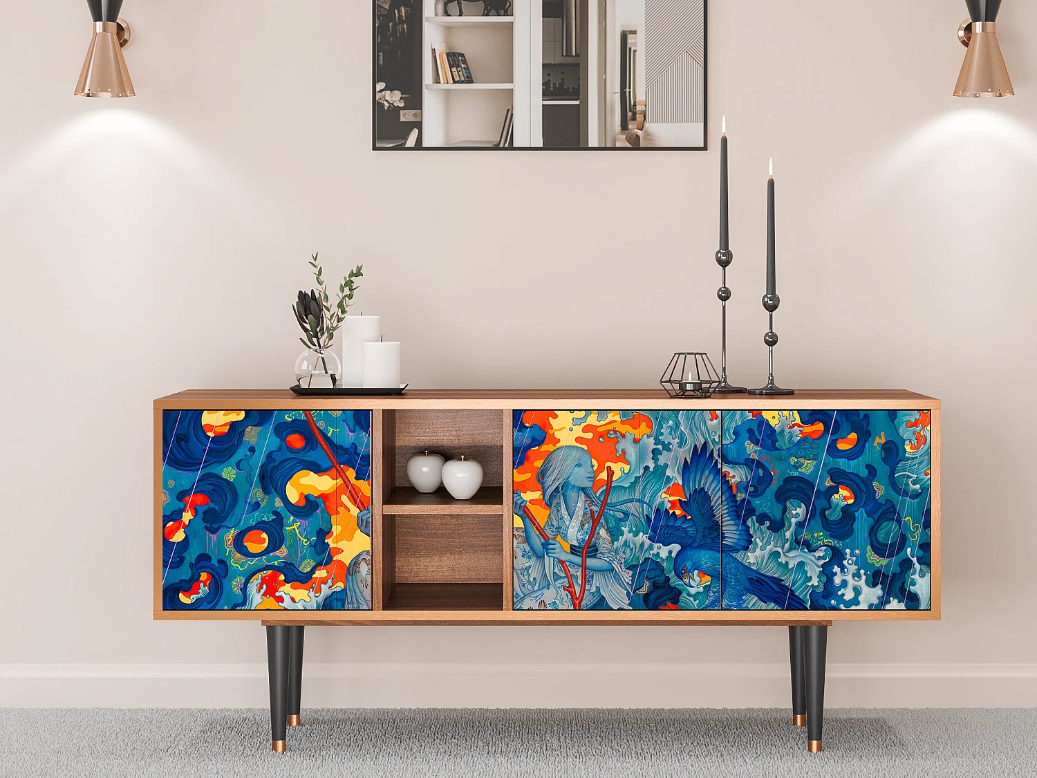 TV-meubel - 150х69х41 cm - T5 - The Girl - James Jean, Walnoot