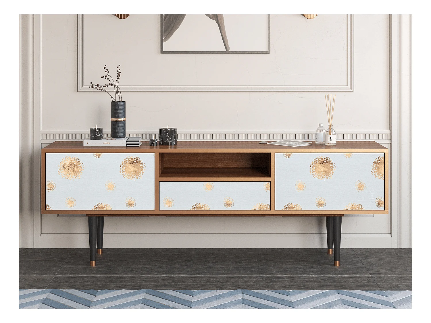 Meuble TV - 170х59х41 cm - T6 - Sky Latte, Noyer