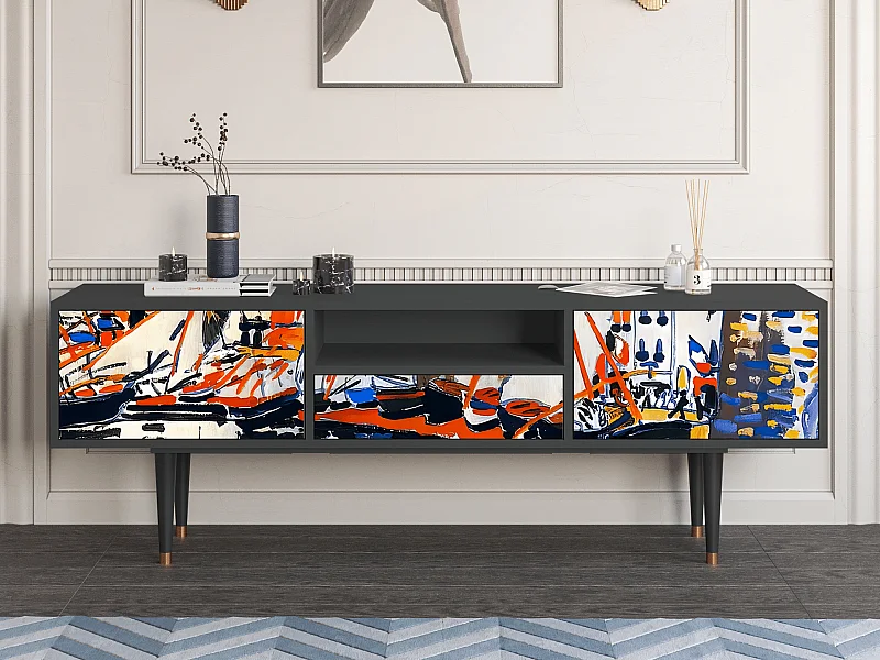 Szafka RTV - 170х59х41 cm - T6 - Le Séchage des voiles , Antracyt