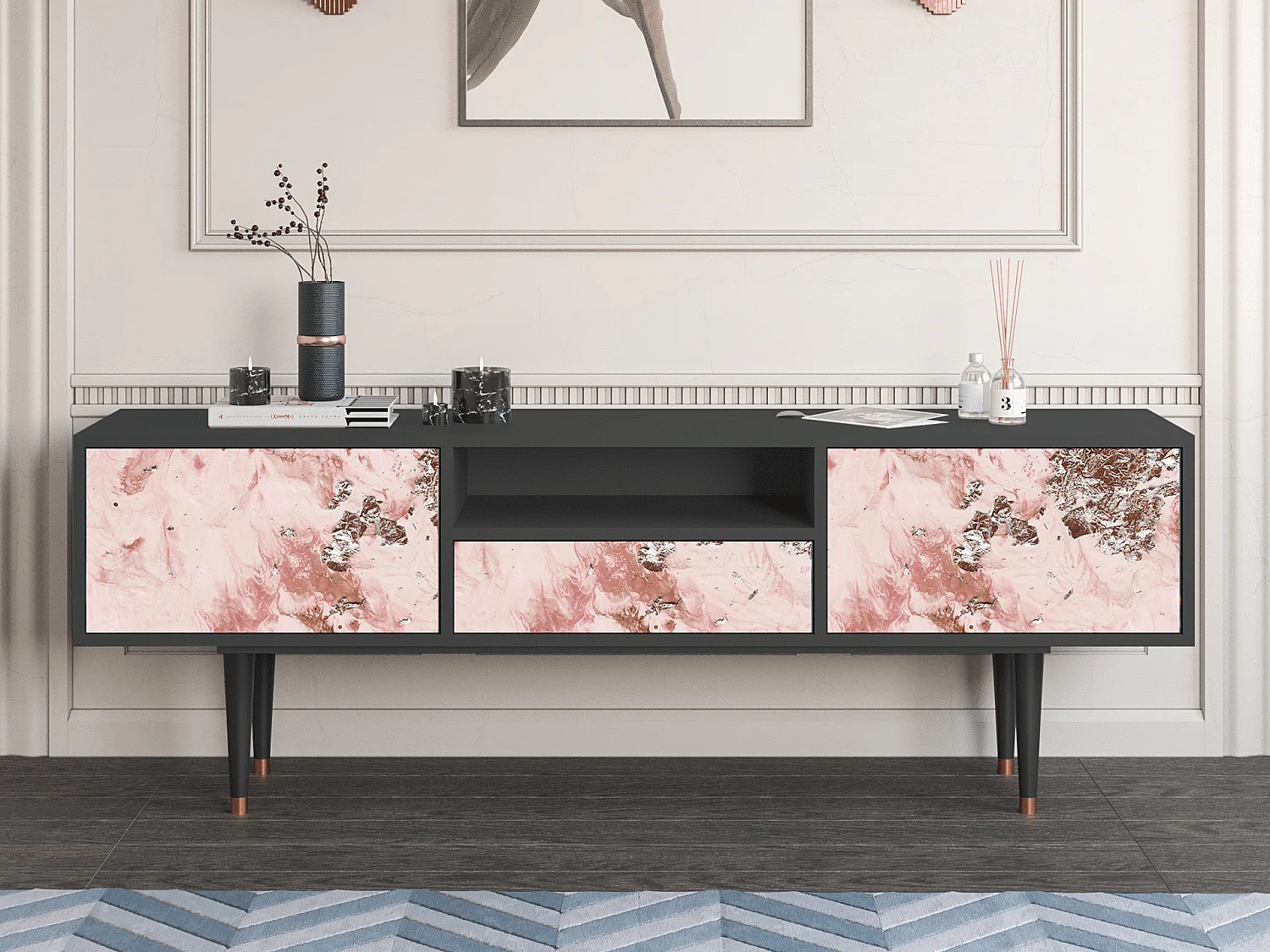 Szafka RTV - 170х59х41 cm - T6 - Cotton Candy, Antracyt