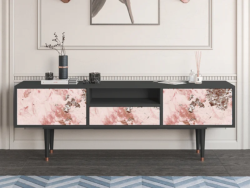 Szafka RTV - 170х59х41 cm - T6 - Cotton Candy, Antracyt