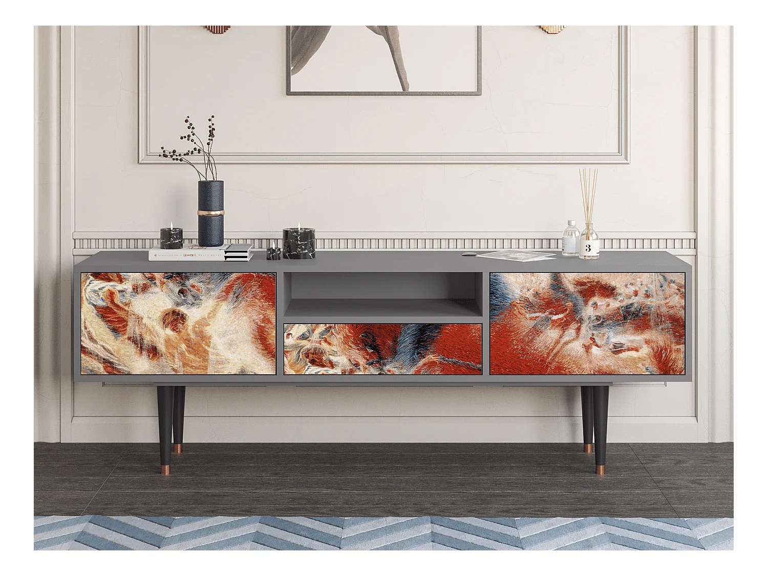 Meuble TV - 170х59х41 cm - T6 - The City Rises, Gris