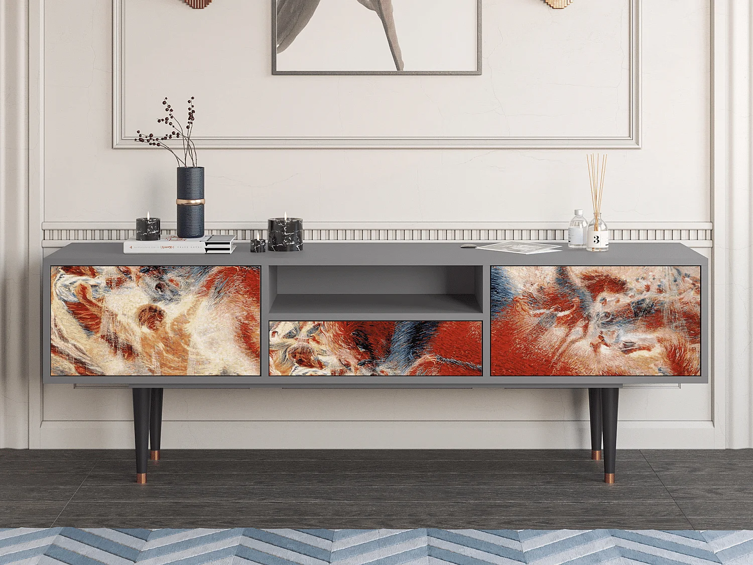 TV-Möbel - 170х59х41 cm - T6 - The City Rises, Grau