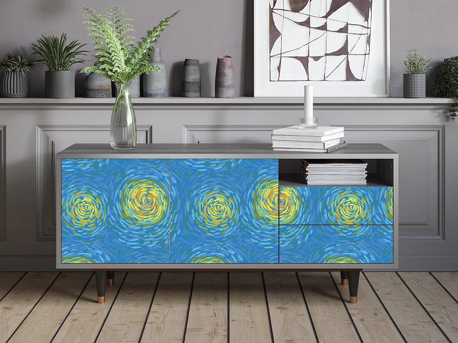 Mobile TV - 125х56х41 cm - T7 - Van Gogh Lights, Grigio