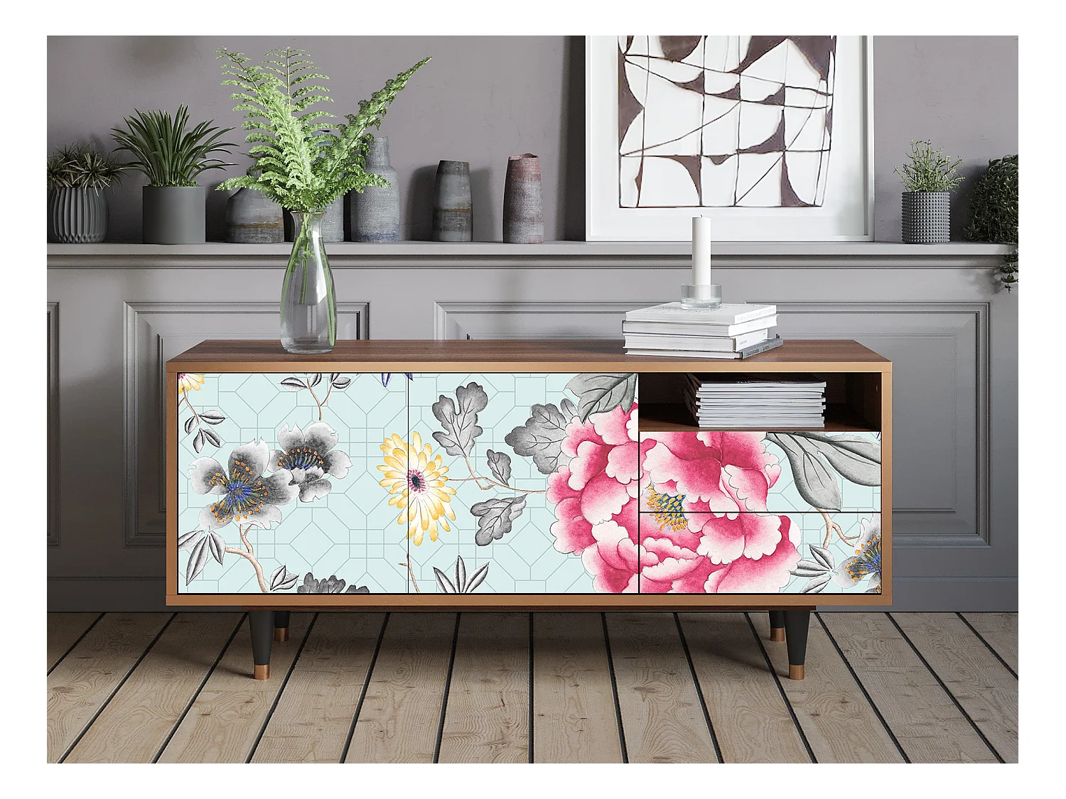 Meuble TV - 125х56х41 cm - T7 - Sky Garden, Noyer