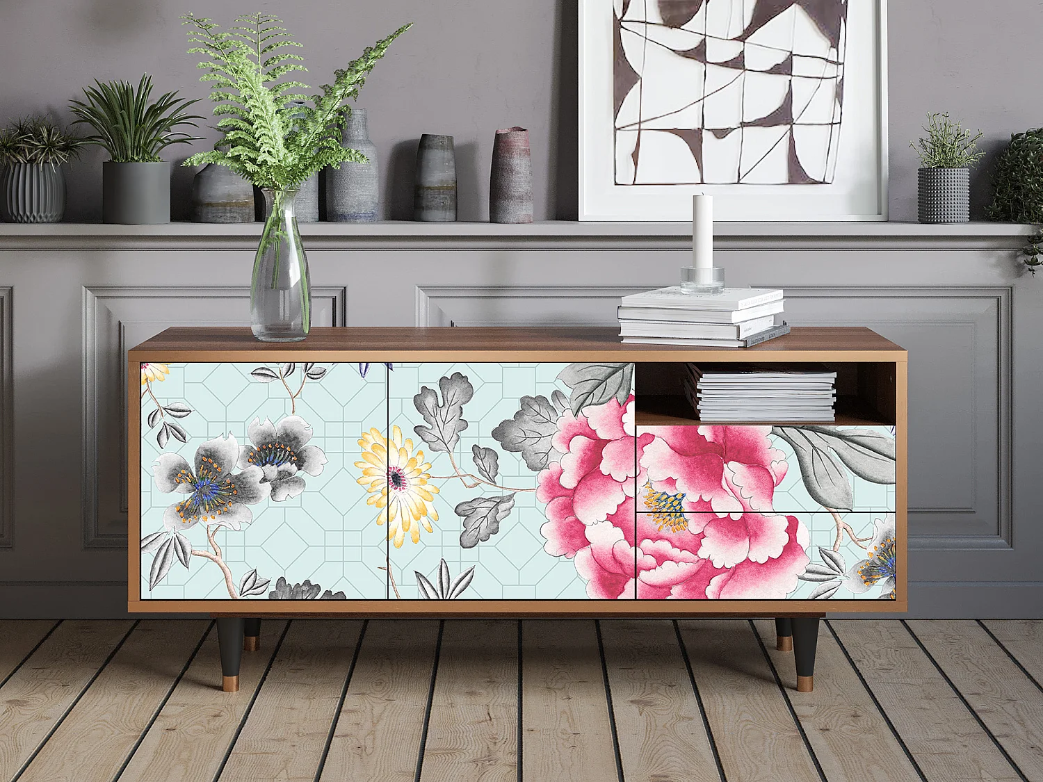 Meuble TV - 125х56х41 cm - T7 - Sky Garden, Noyer