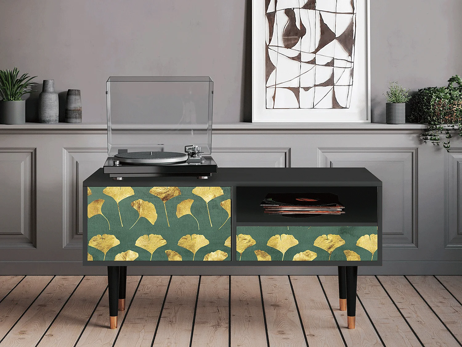 TV-meubel - 115х59х48 cm - T3 - Gingko leaves, Antraciet