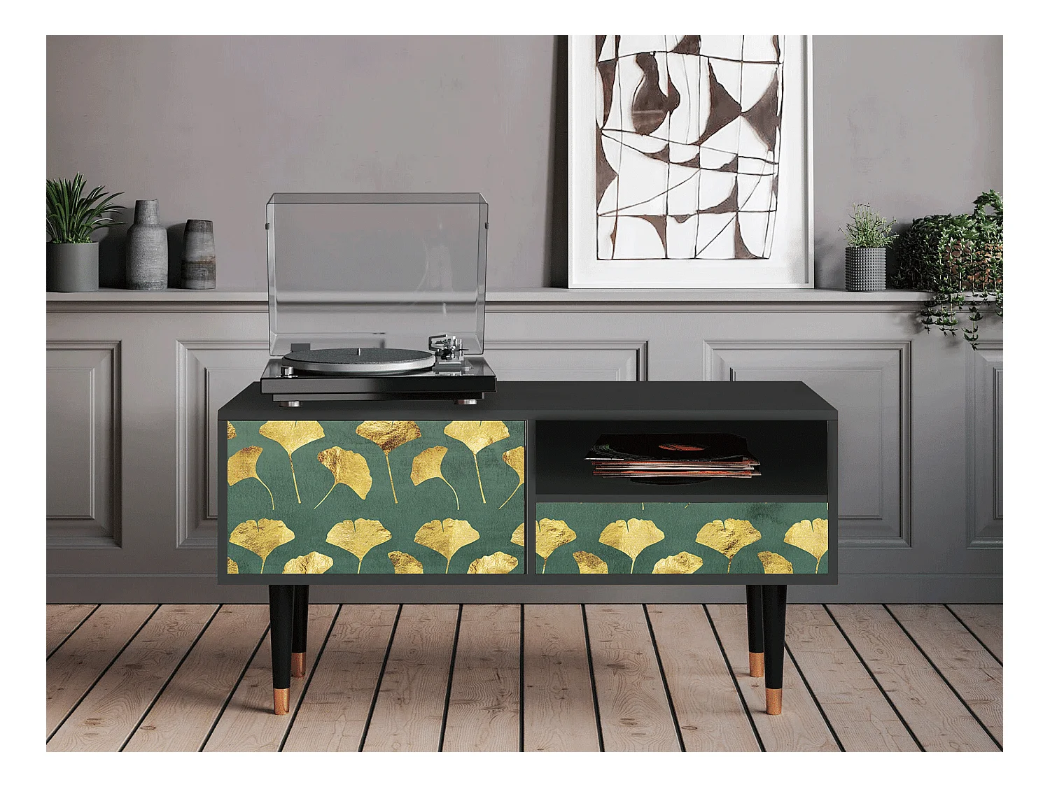 Meuble TV - 115х59х48 cm - T3 - Gingko leaves, Anthracite