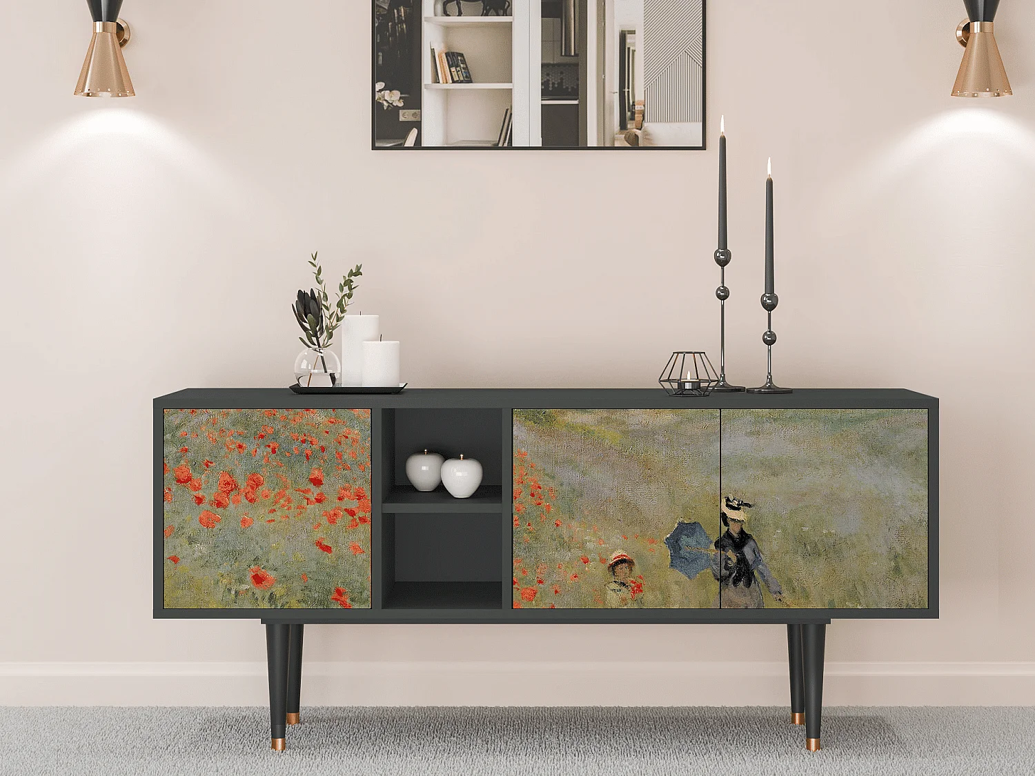Meuble TV - 150х69х41 cm - T5 - The Poppy Field   , Anthracite
