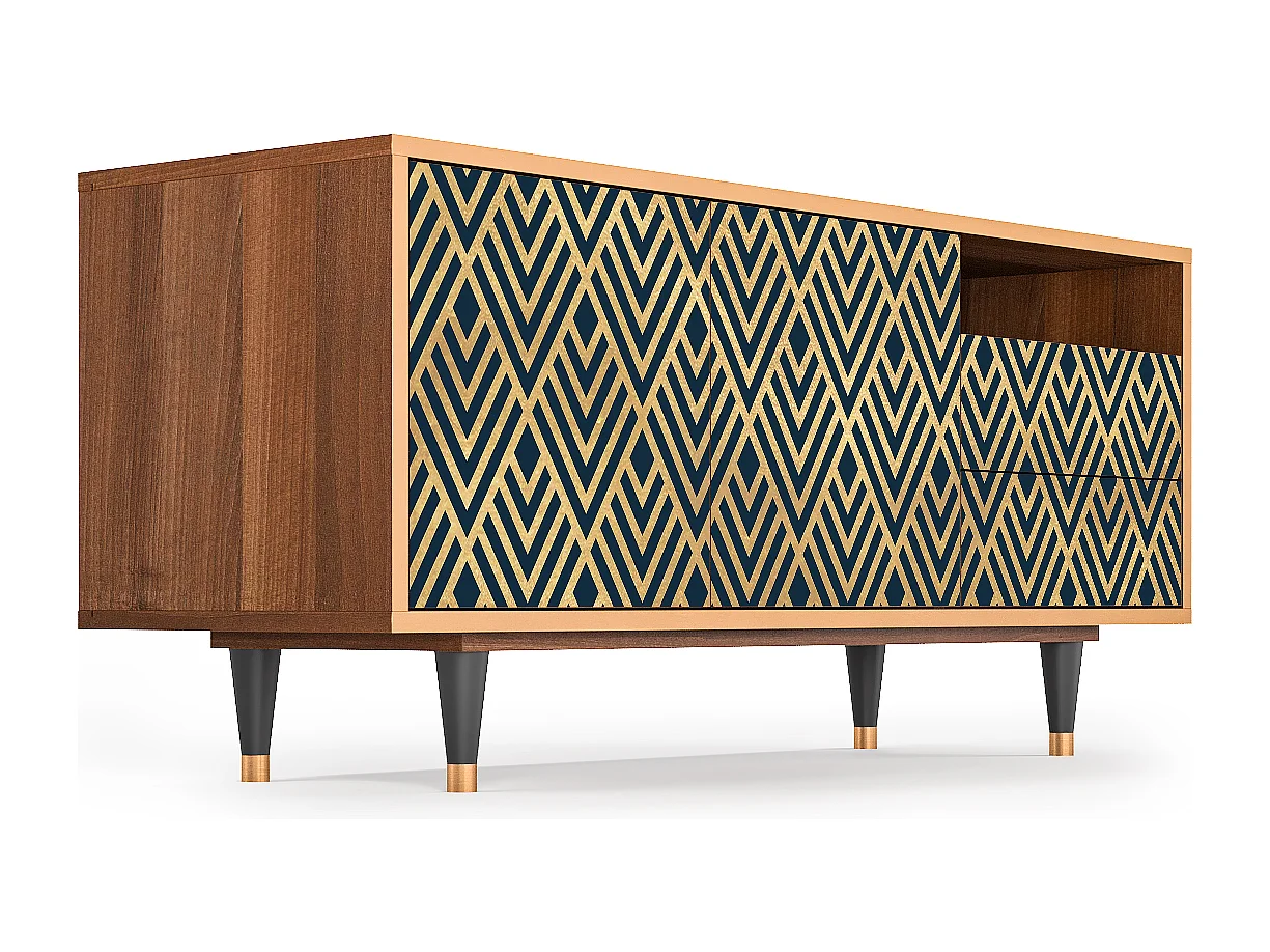 Mueble de TV - 125х56х41 cm - T7 - Egypt Triangles, Nogal