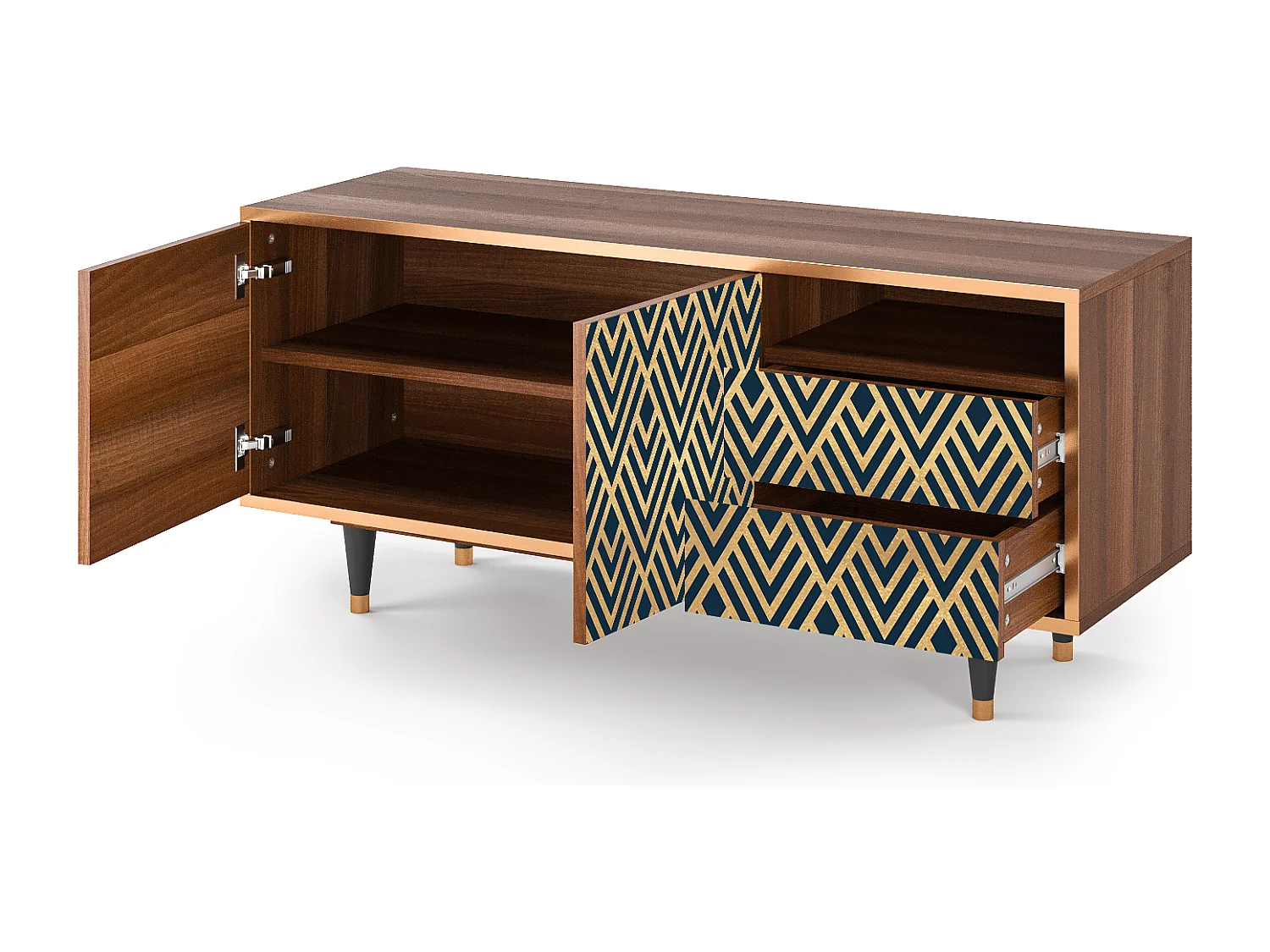 Mueble de TV - 125х56х41 cm - T7 - Egypt Triangles, Nogal