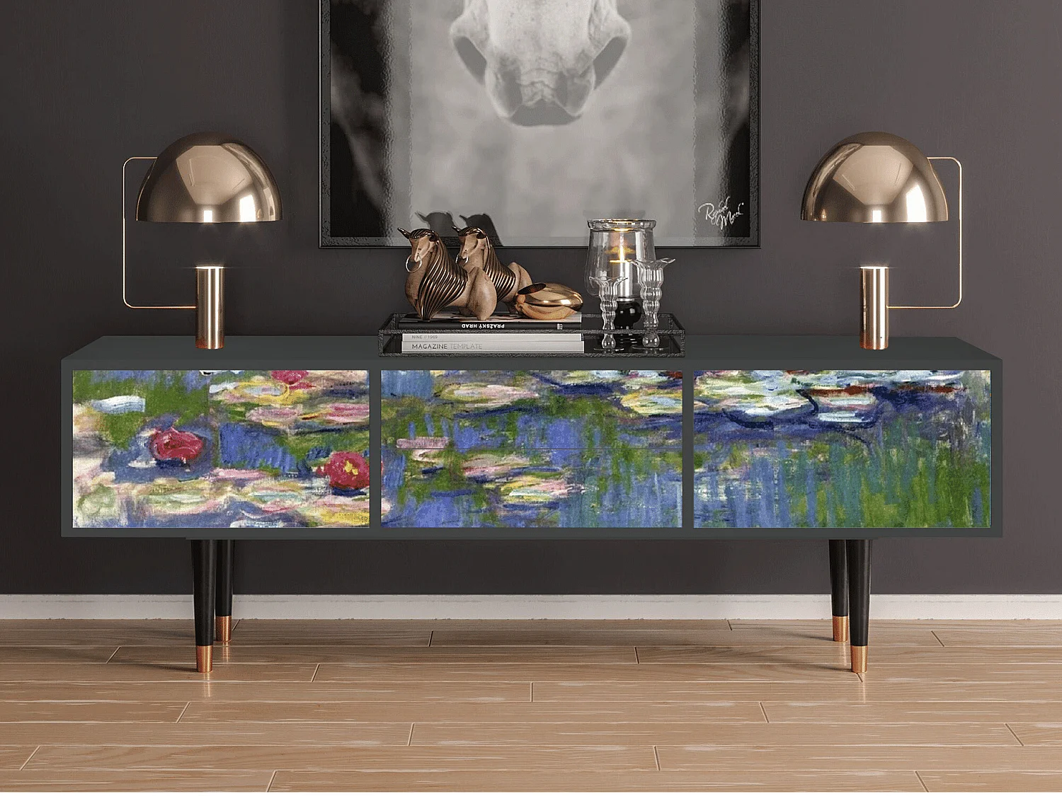 Meuble TV - 170х59х48 cm - T4 - The water lily pond  , Anthracite