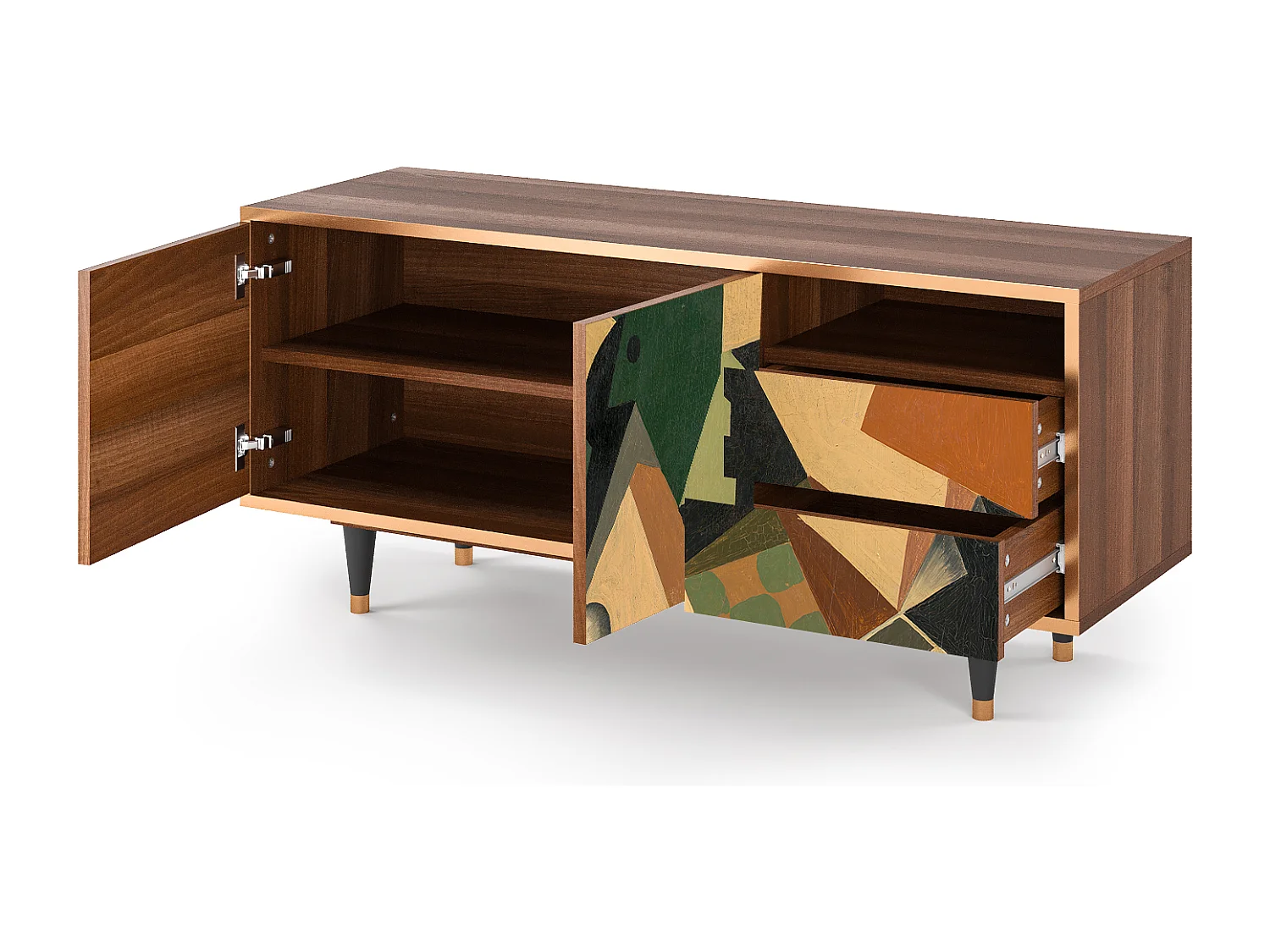 TV-meubel - 125х56х41 cm - T7 - Glass and Checkerboard, Walnoot