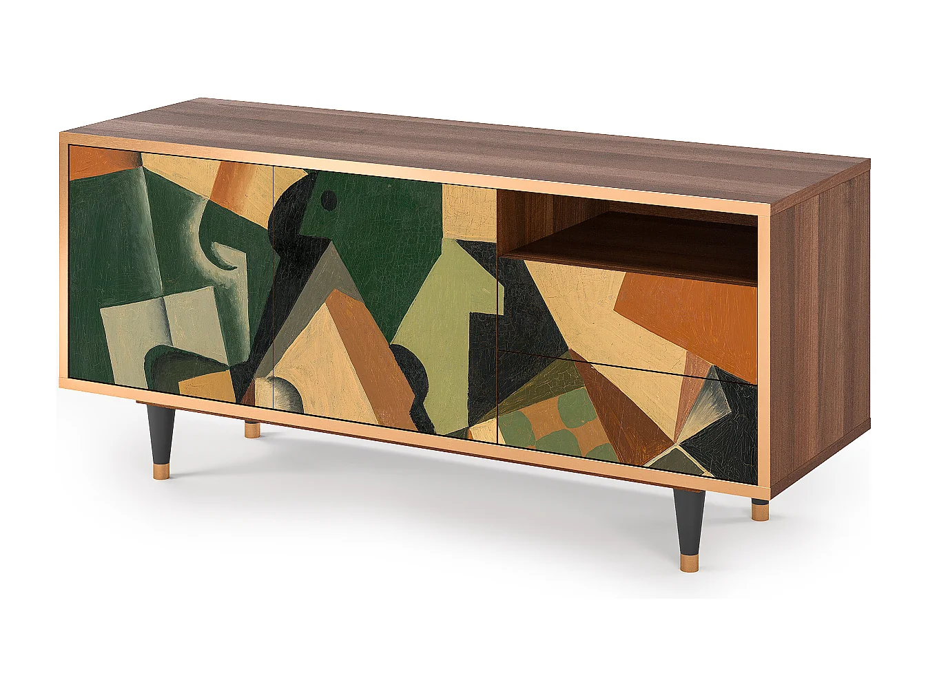 Meuble TV - 125х56х41 cm - T7 - Glass and Checkerboard, Noyer