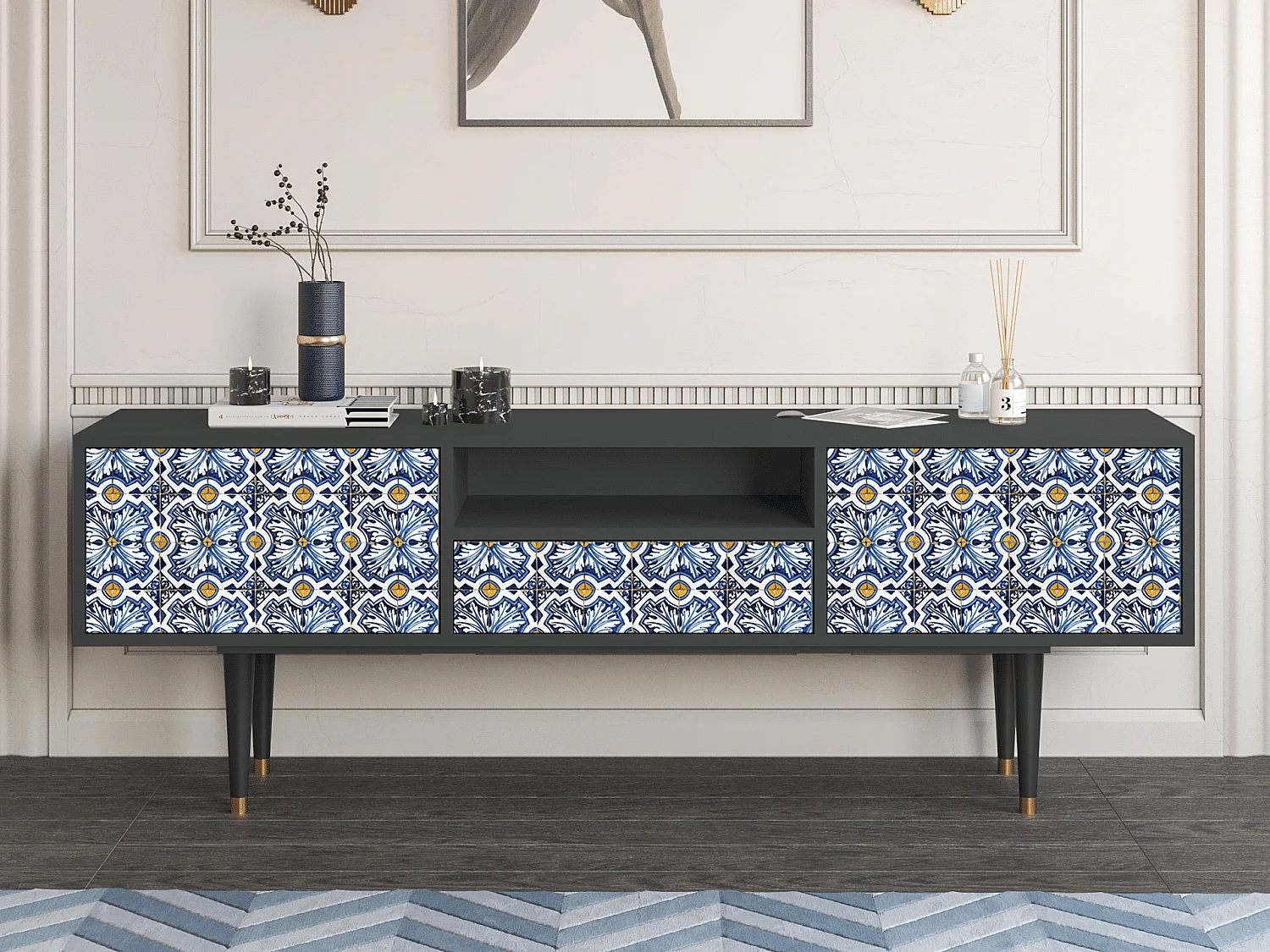 Meuble TV - 170х59х41 cm - T6 - Lovely Cornflowers, Anthracite