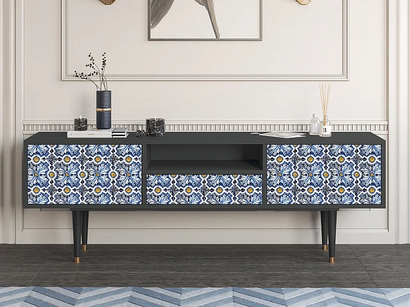 Meuble TV - 170х59х41 cm - T6 - Lovely Cornflowers, Anthracite