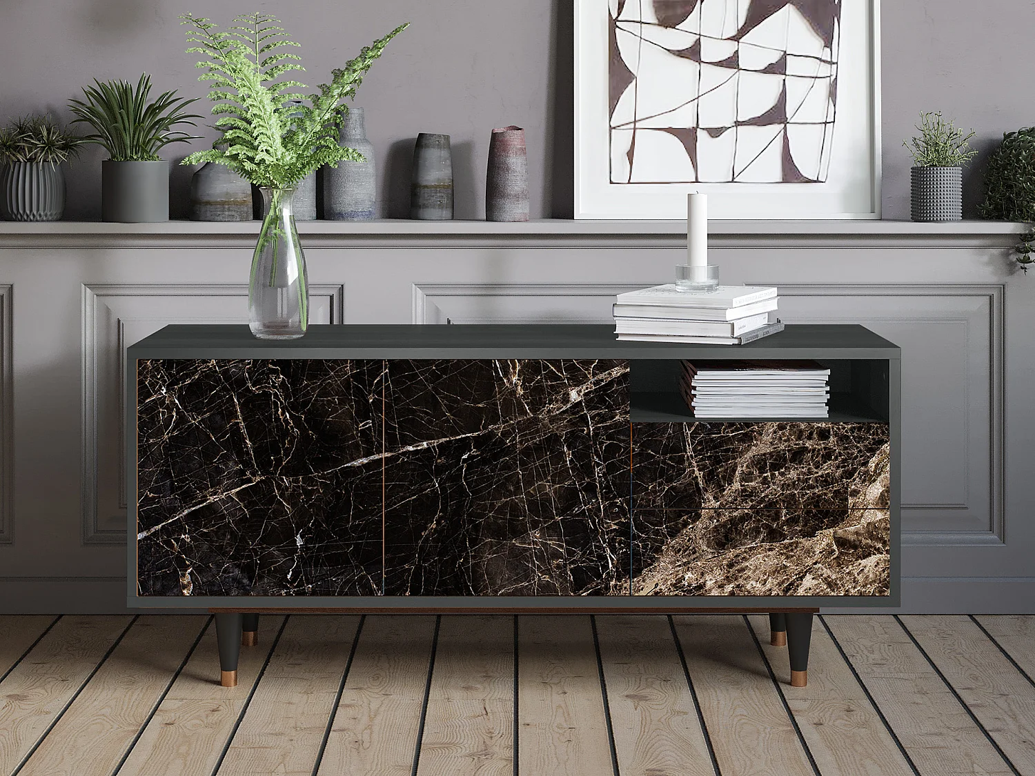 Meuble TV - 125х56х41 cm - T7 - Night Abyss, Anthracite