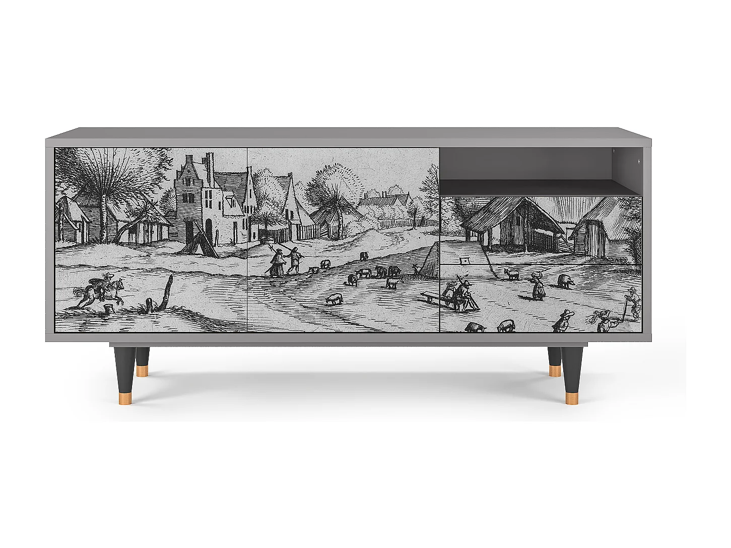 Meuble TV - 125х56х41 cm - T7 - Country Village, Gris
