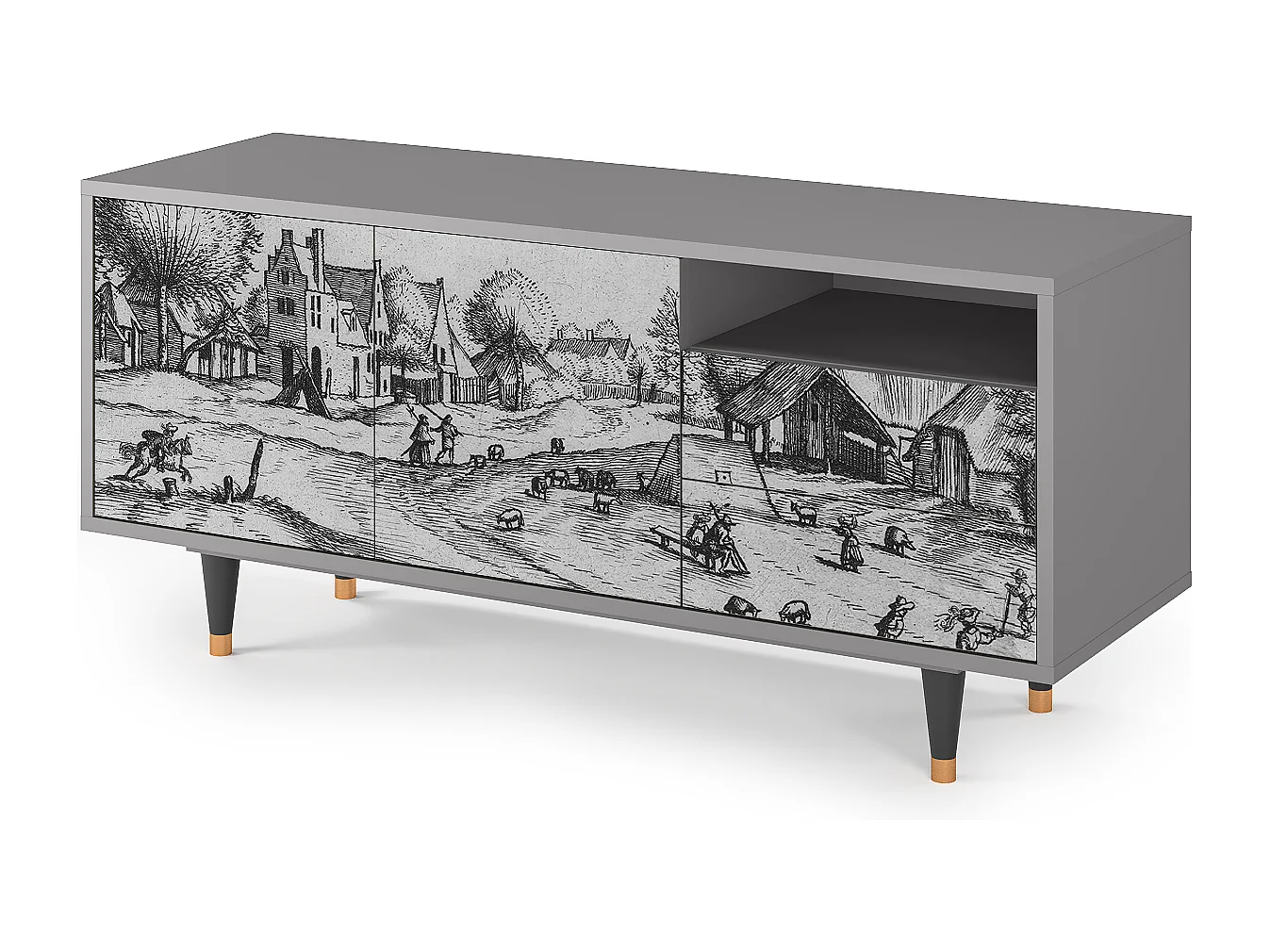 Meuble TV - 125х56х41 cm - T7 - Country Village, Gris