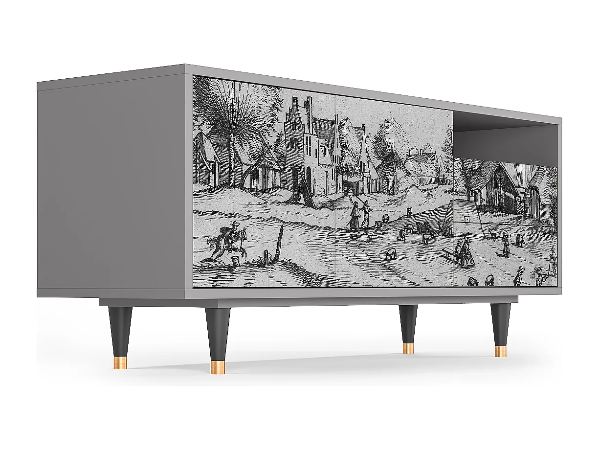 Meuble TV - 125х56х41 cm - T7 - Country Village, Gris