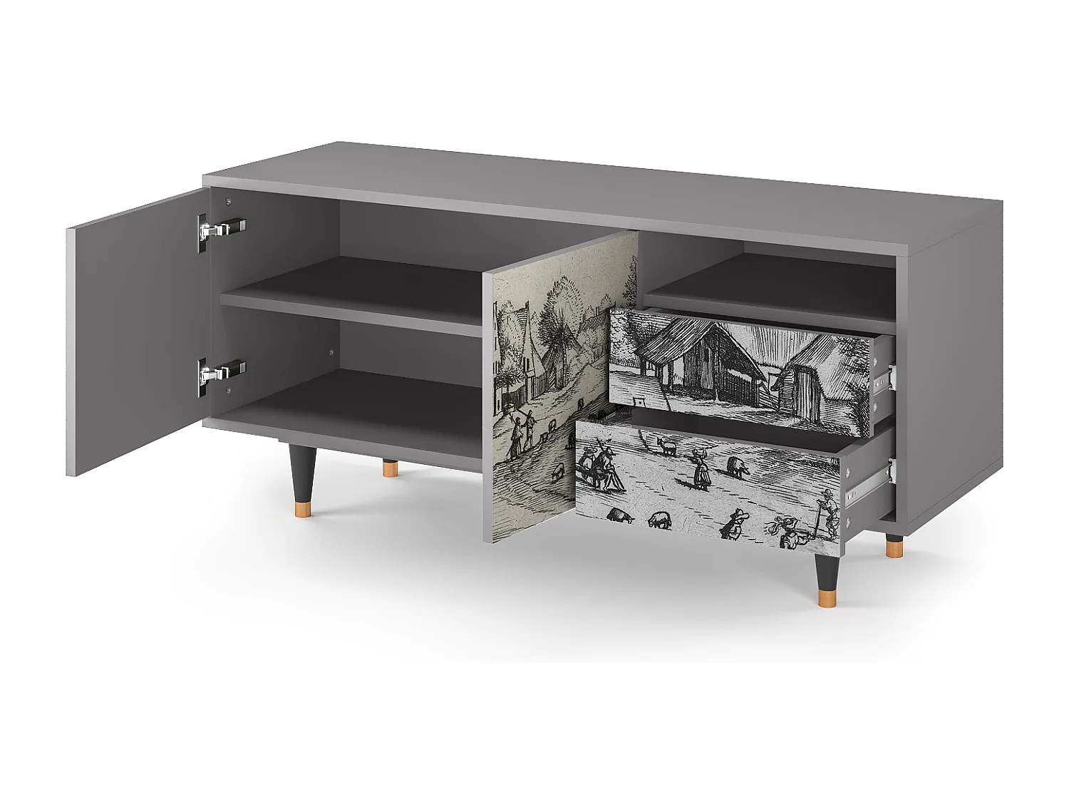 Meuble TV - 125х56х41 cm - T7 - Country Village, Gris