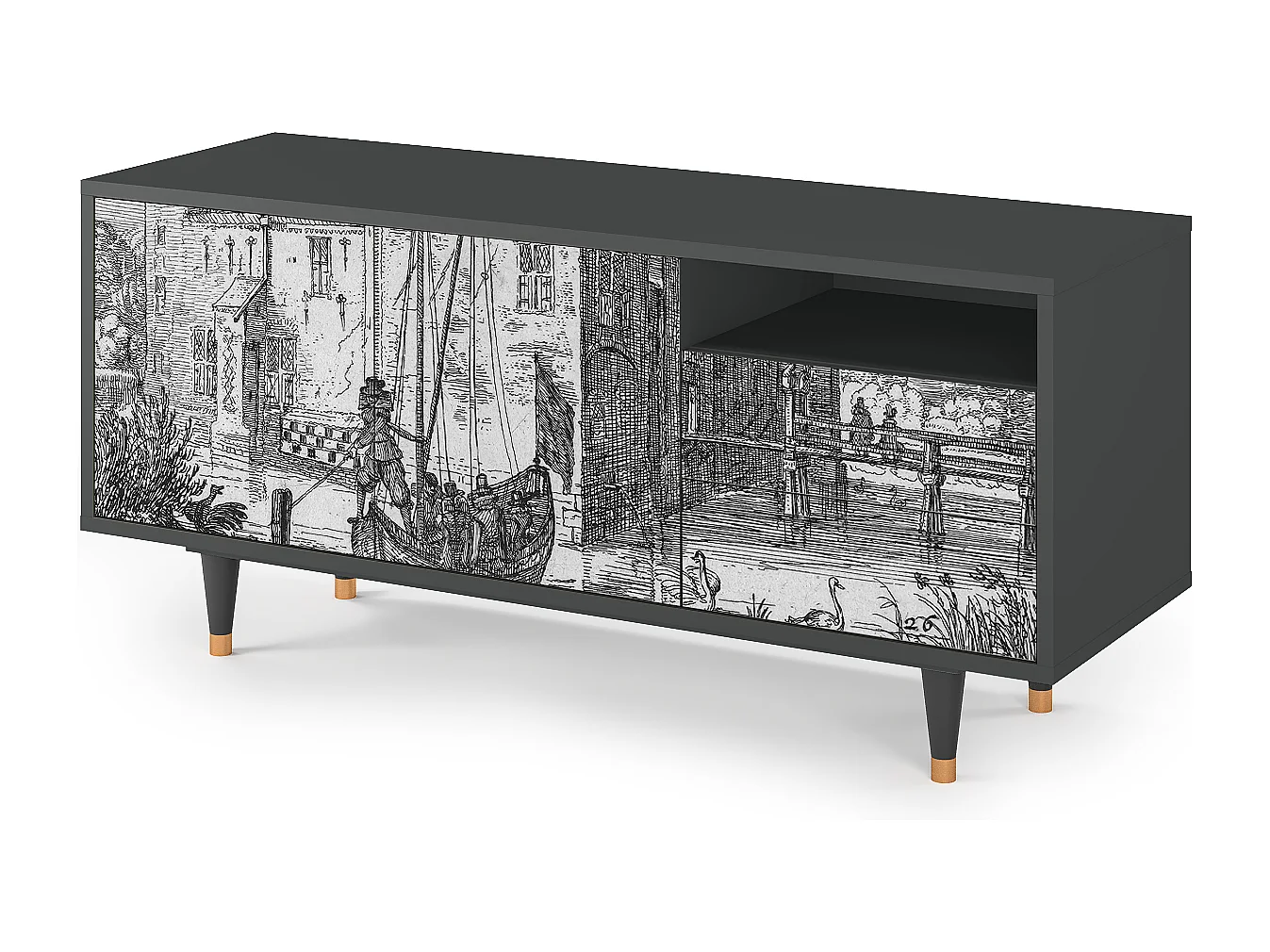 Meuble TV - 125х56х41 cm - T7 - Castle with Bridge, Anthracite