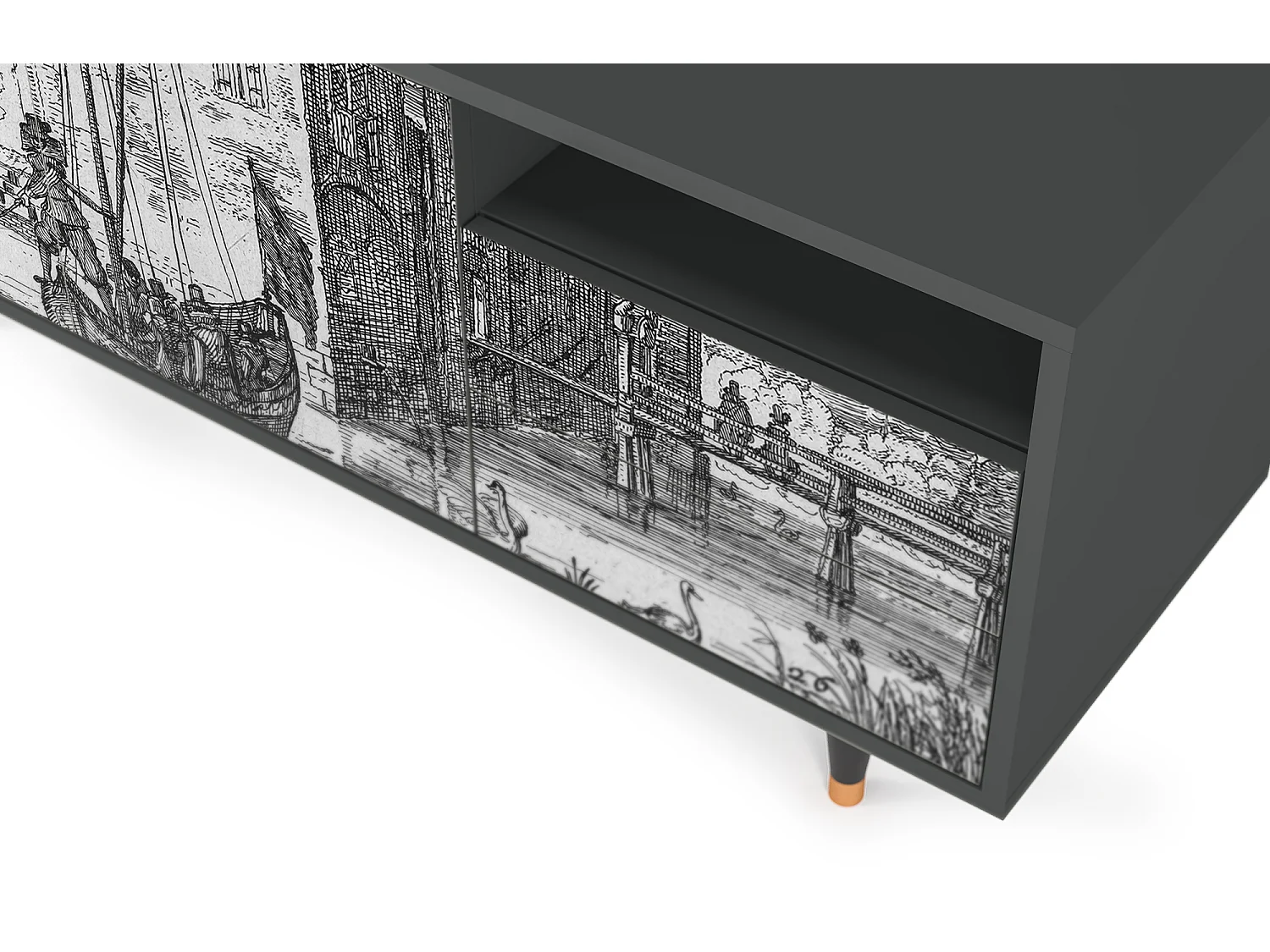 Meuble TV - 125х56х41 cm - T7 - Castle with Bridge, Anthracite