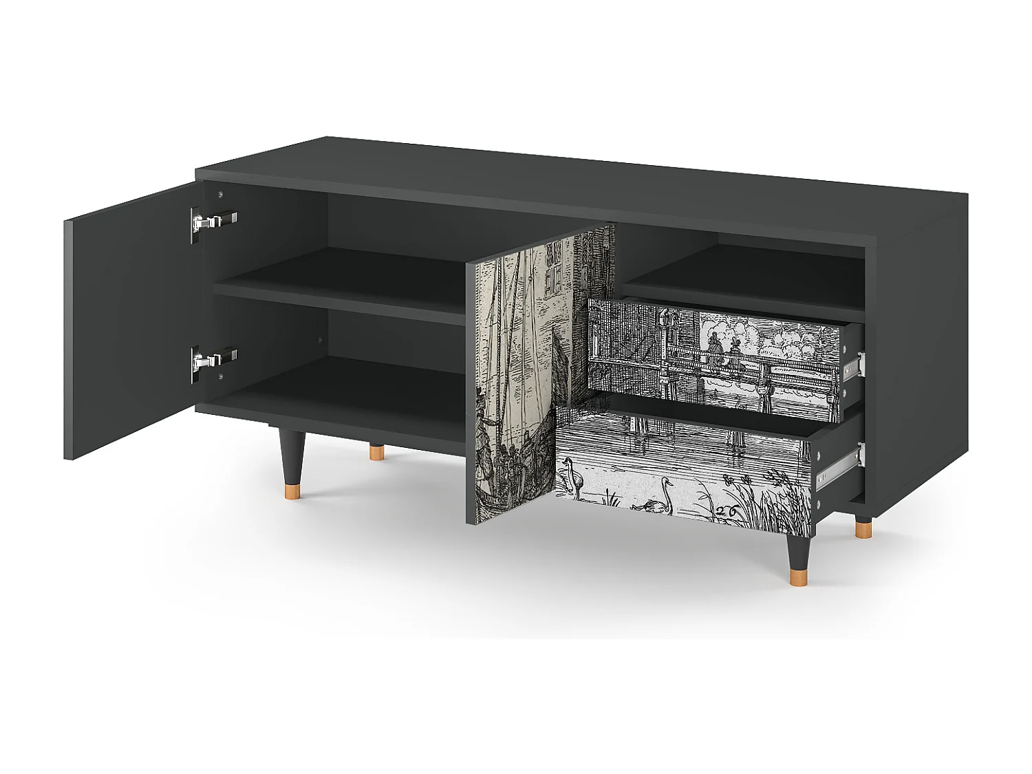 Meuble TV - 125х56х41 cm - T7 - Castle with Bridge, Anthracite