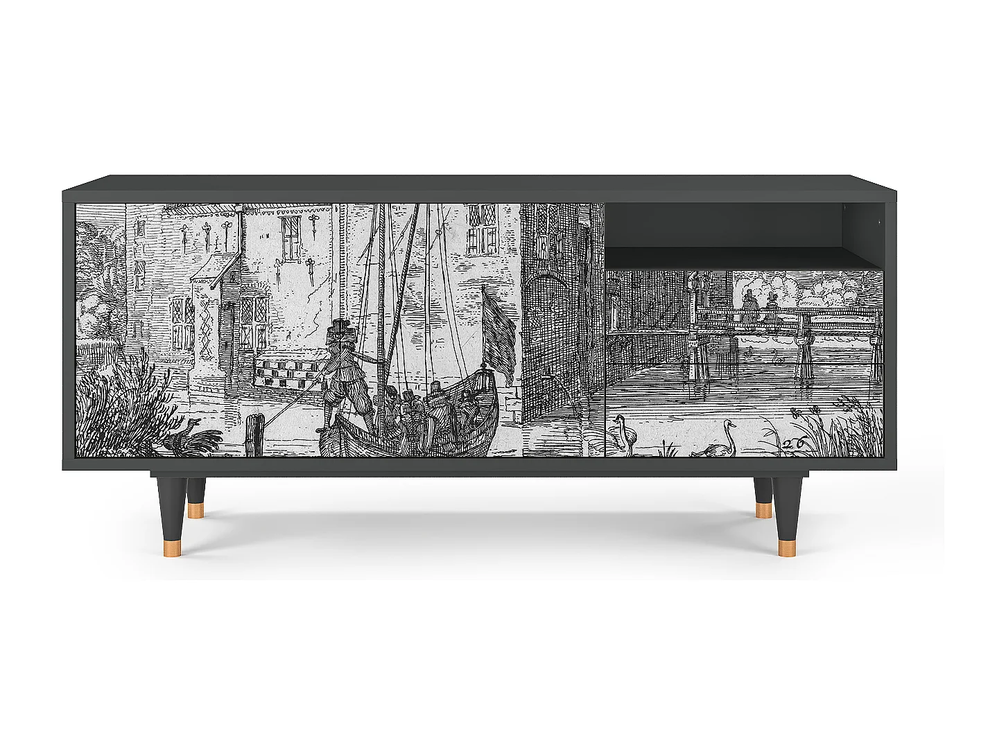 Meuble TV - 125х56х41 cm - T7 - Castle with Bridge, Anthracite