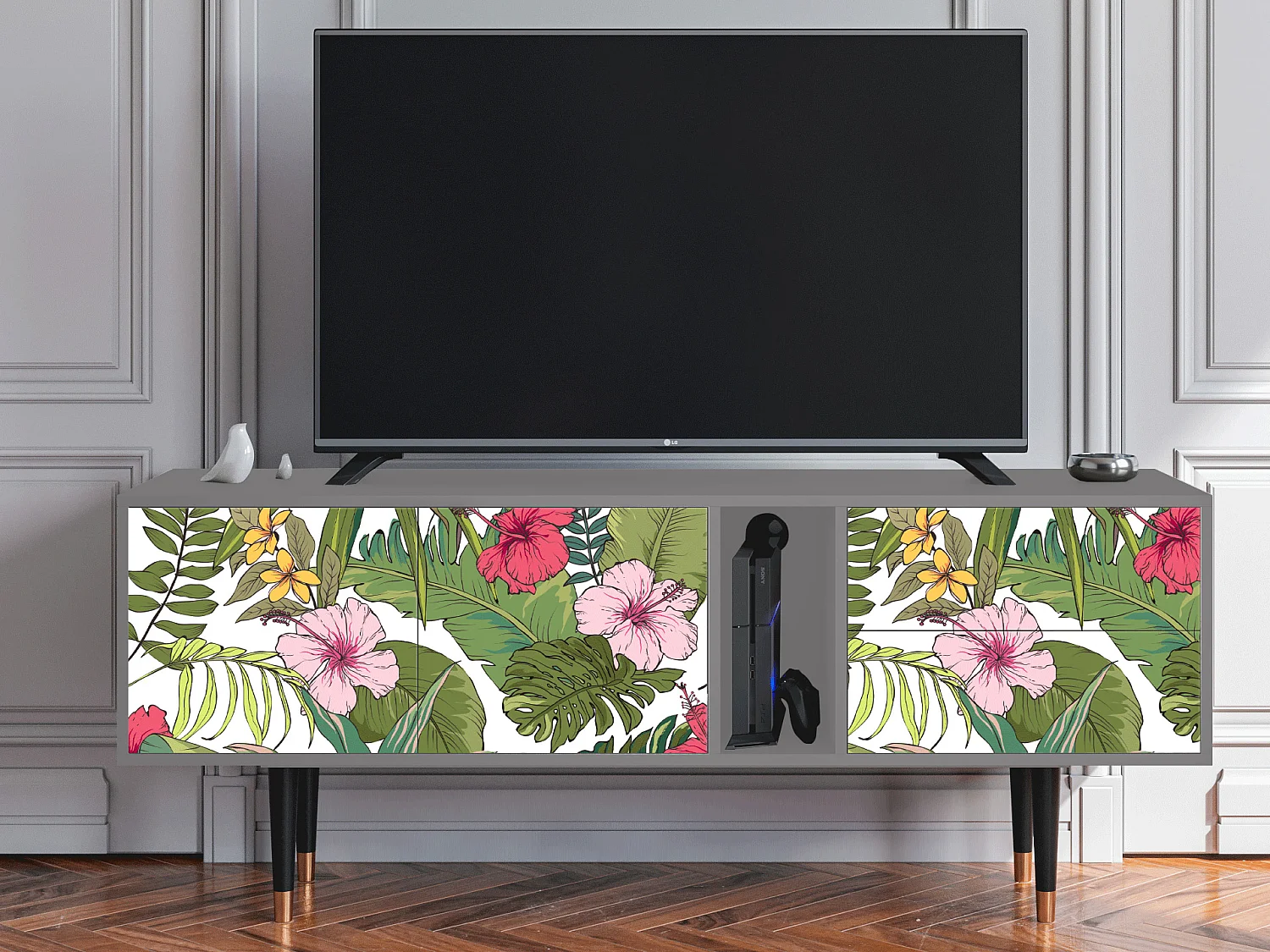 Meuble TV - 170х69х48 cm - T1 - Verdant Tropics, Gris