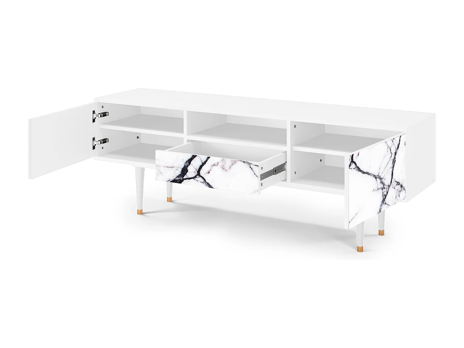 Szafka RTV - 170х59х41 cm - T6 - Raven Marble, Biały
