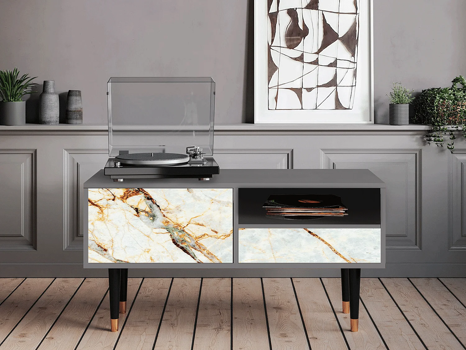 Mueble de TV - 115х59х48 cm - T3 - Areiay Marble, Cinza