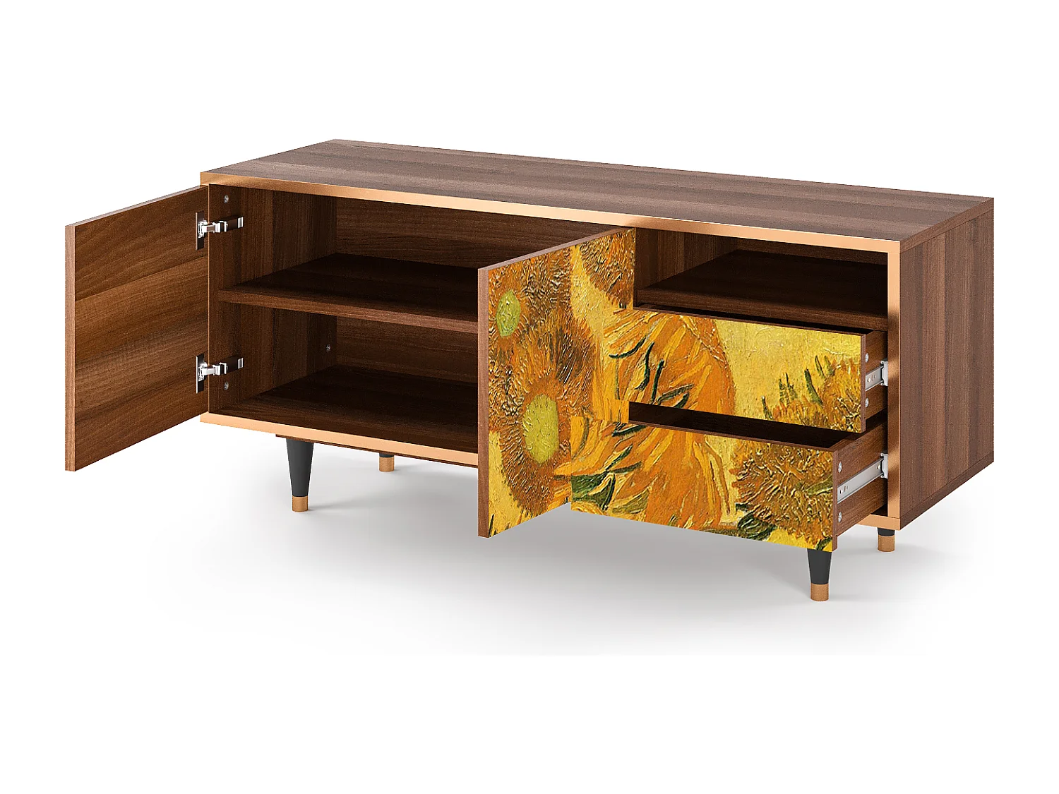 TV-meubel - 125х56х41 cm - T7 - Sunflowers, Walnoot