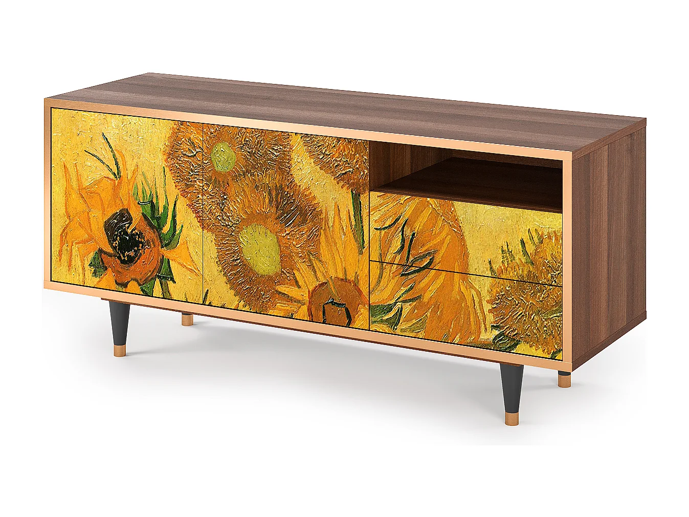 Meuble TV - 125х56х41 cm - T7 - Sunflowers, Noyer