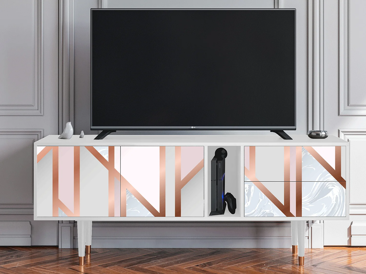 Szafka RTV - 170х69х48 cm - T1 - Champagne Story, Biały