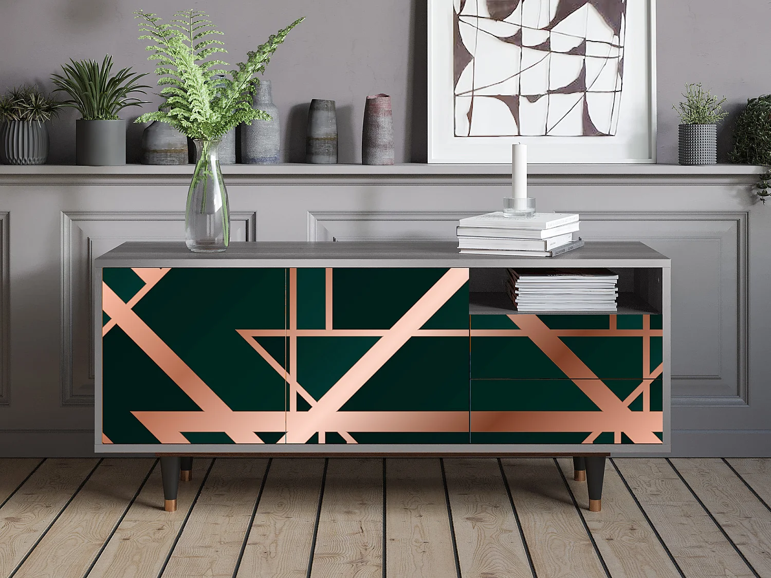 Meuble TV - 125х56х41 cm - T7 - Emerald Gatsby, Gris