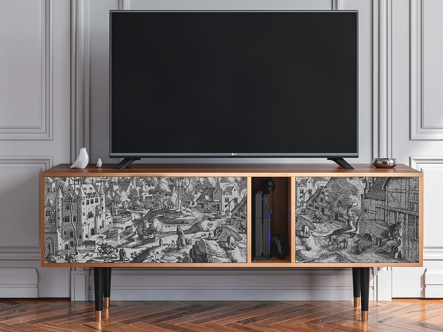 TV-Möbel - 170х69х48 cm - T1 - Bird Dropping, Walnuss