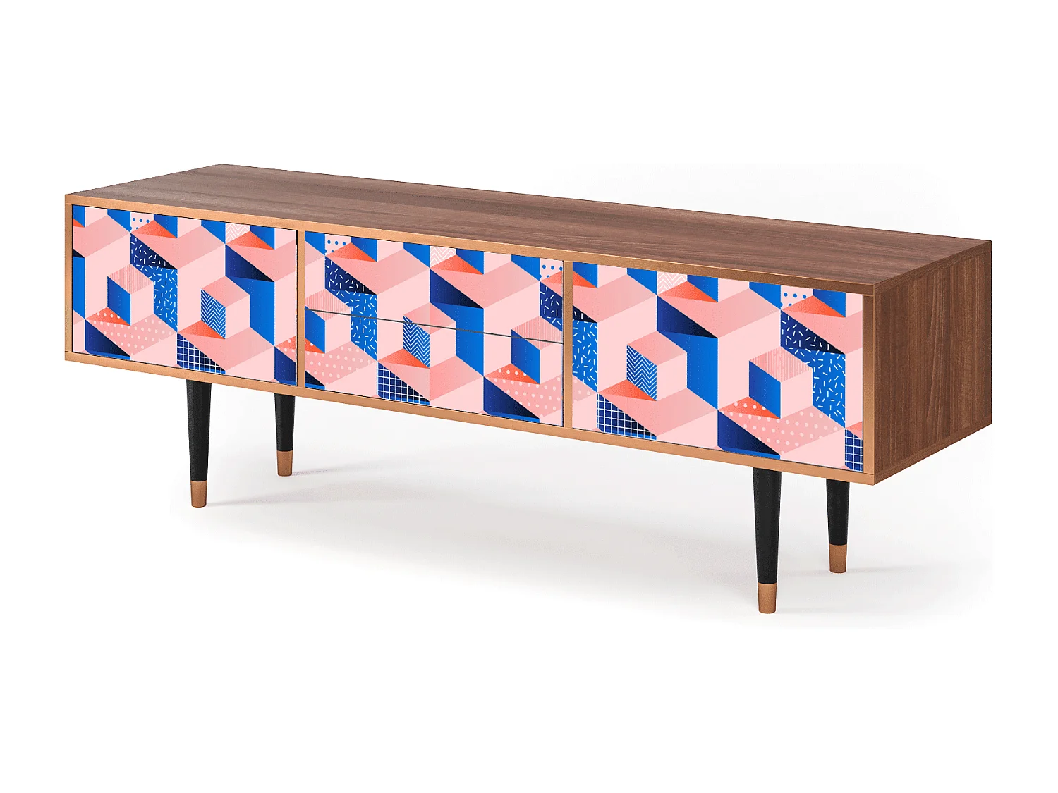 Meuble TV - 170х59х48 cm - T4 - Pinky Squares, Noyer