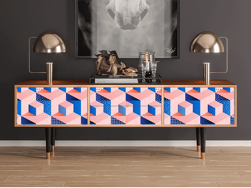 Szafka RTV - 170х59х48 cm - T4 - Pinky Squares, Orzech