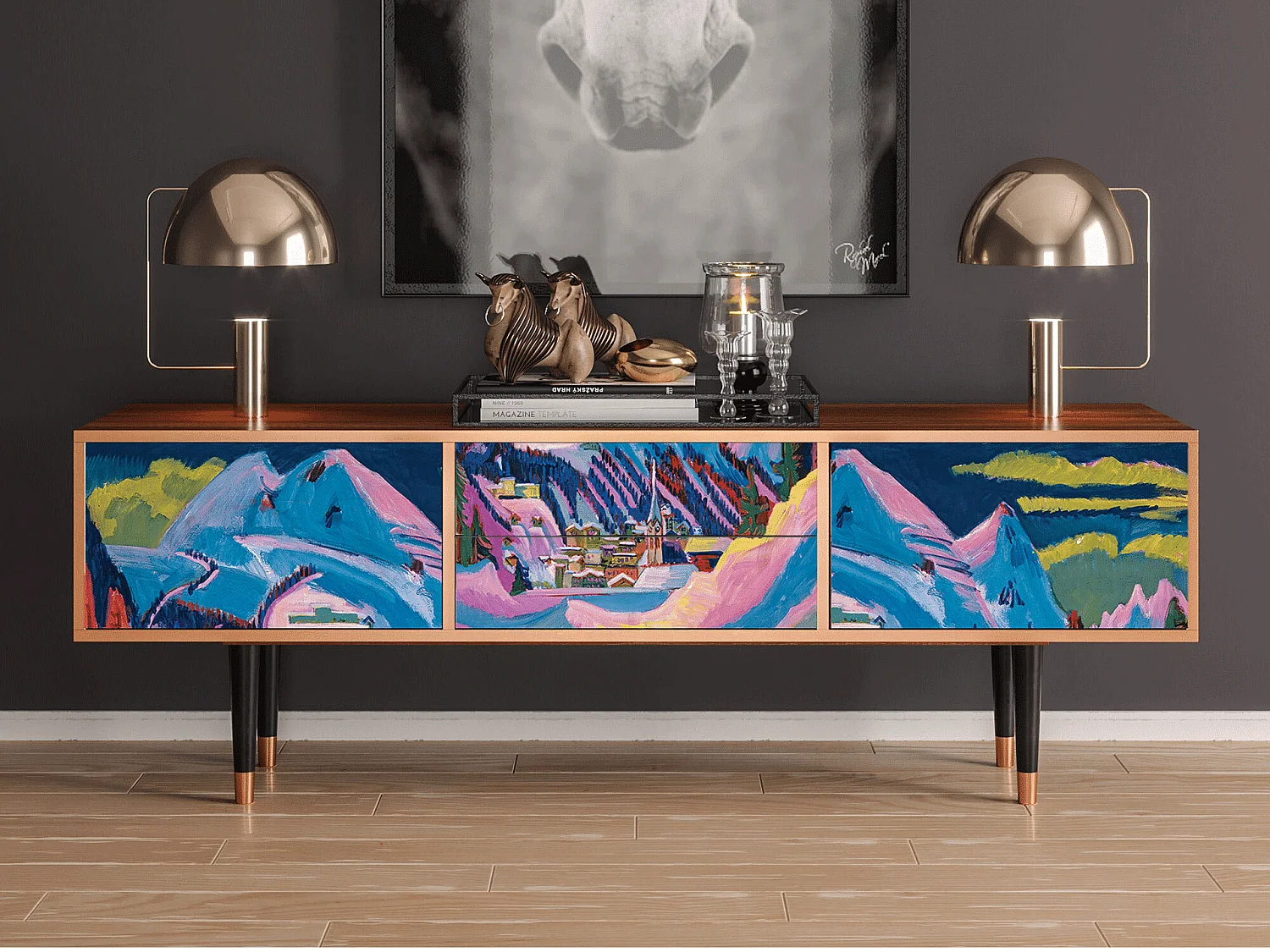 TV-Möbel - 170х59х48 cm - T4 - Davos Winter, Walnuss