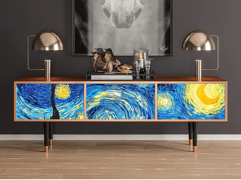 Szafka RTV - 170х59х48 cm - T4 - The Starry Night  , Orzech