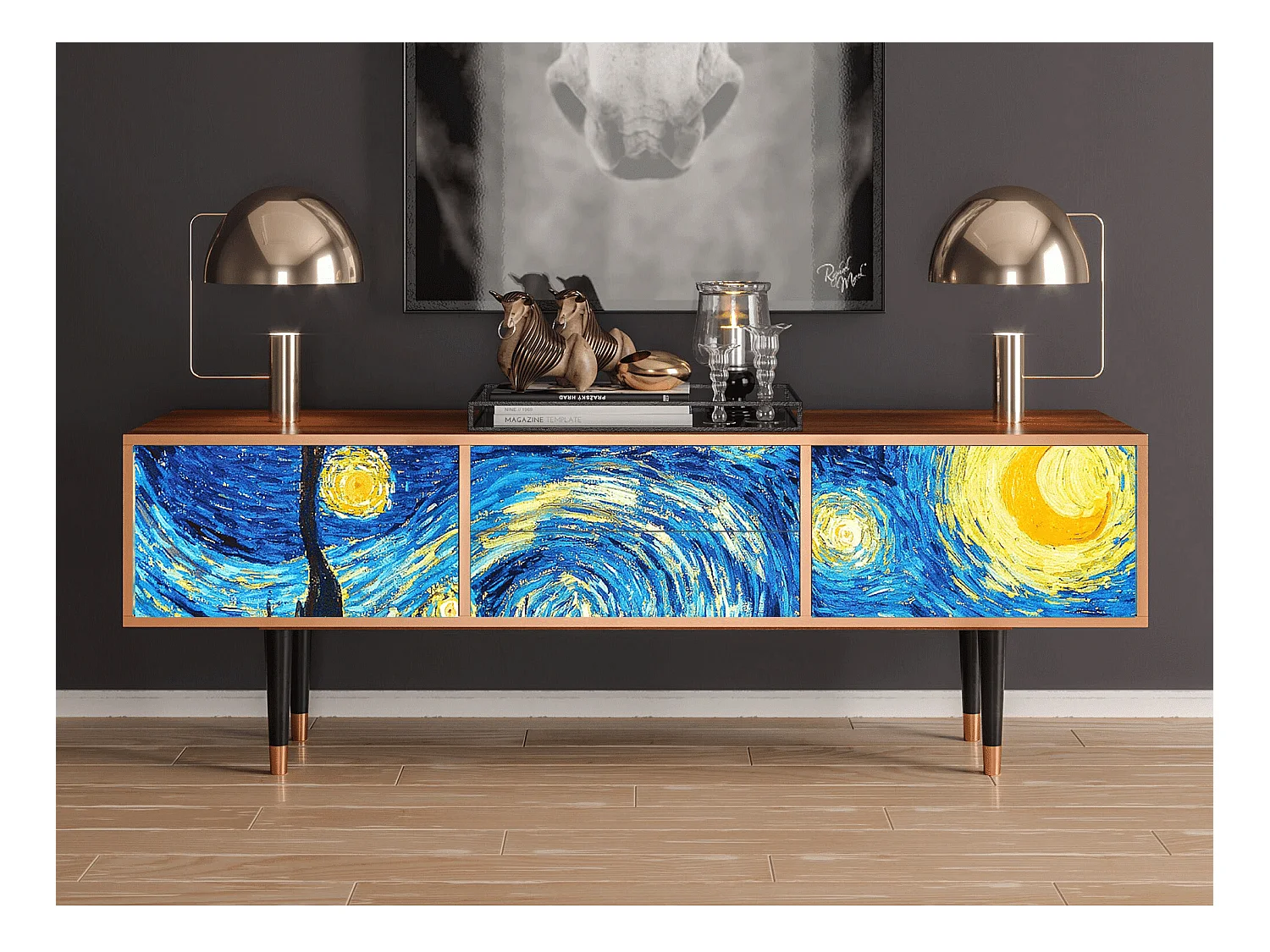 Meuble TV - 170х59х48 cm - T4 - The Starry Night  , Noyer