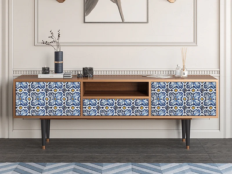 Meuble TV - 170х59х41 cm - T6 - Lovely Cornflowers, Noyer