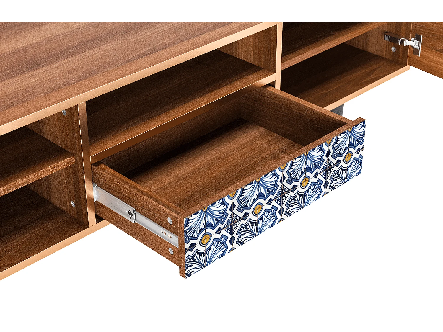 Meuble TV - 170х59х41 cm - T6 - Lovely Cornflowers, Noyer