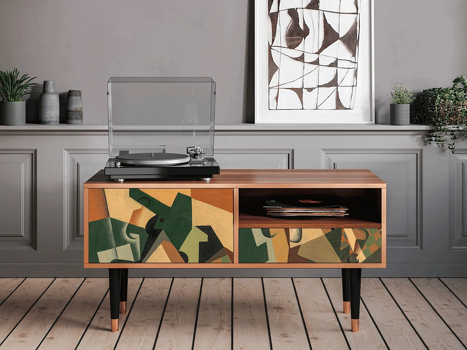 Meuble TV - 115х59х48 cm - T3 - Glass and Checkerboard, Noyer