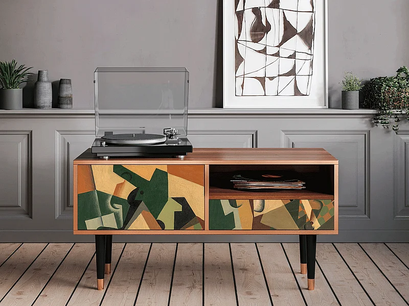 Meuble TV - 115х59х48 cm - T3 - Glass and Checkerboard, Noyer